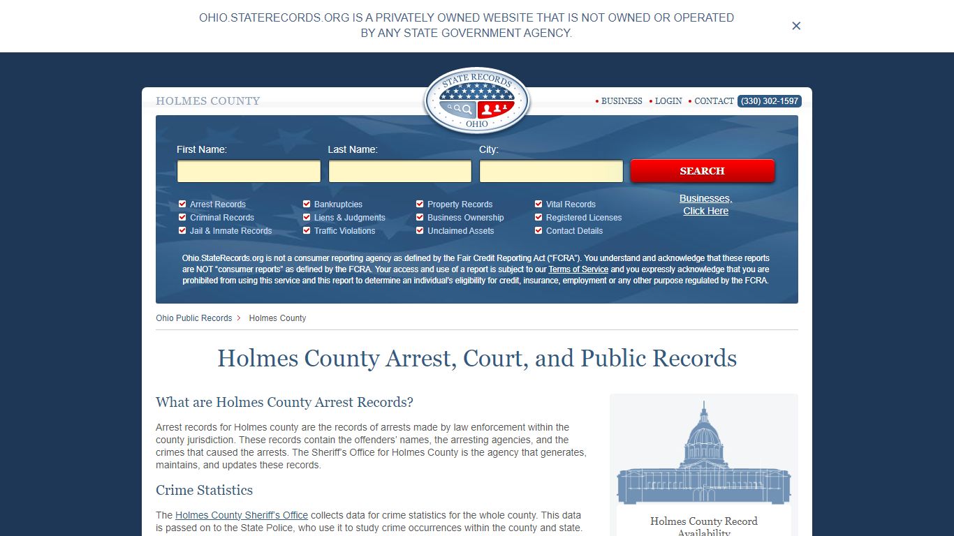 Holmes County Arrest, Court, and Public Records