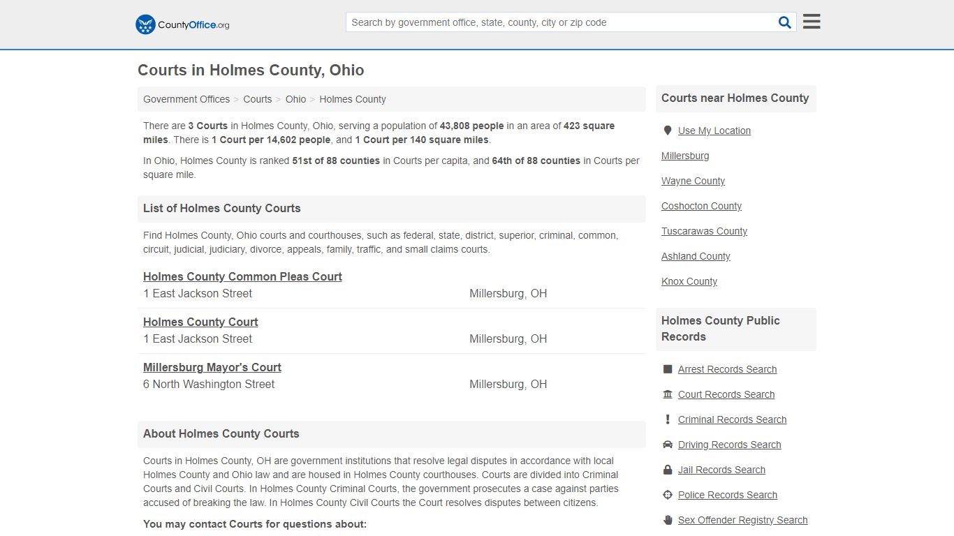 Courts - Holmes County, OH (Court Records & Calendars)